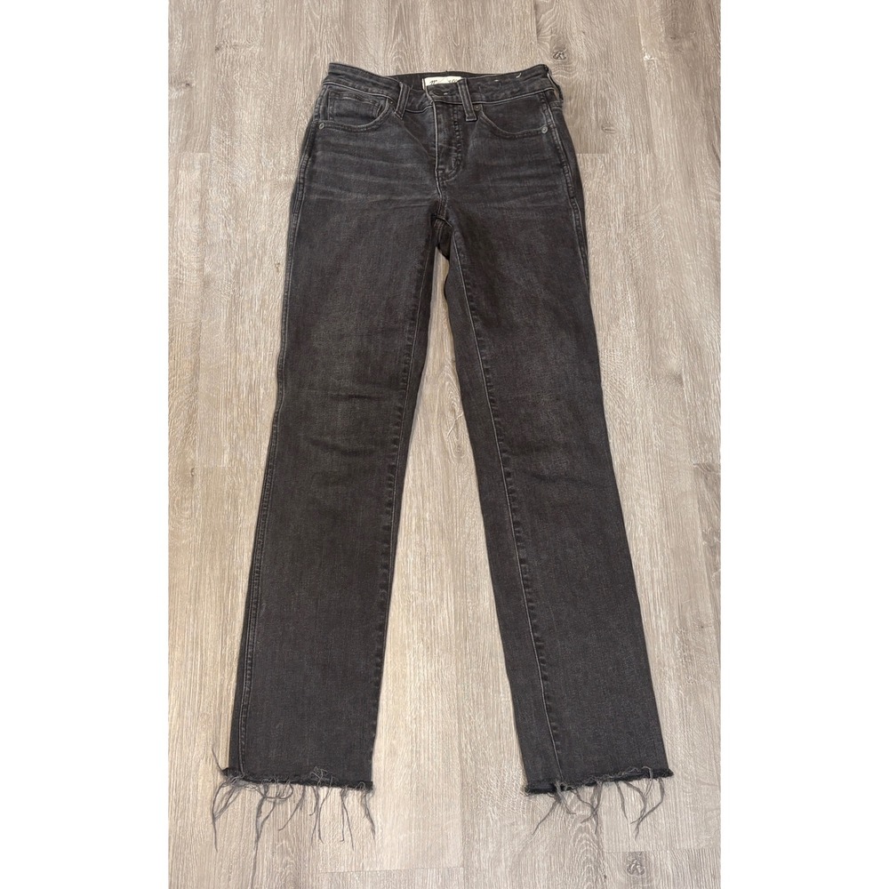 Madewell Curvy Mid-Rise Stovepipe Jeans Faded Black Raw Hem Size 23